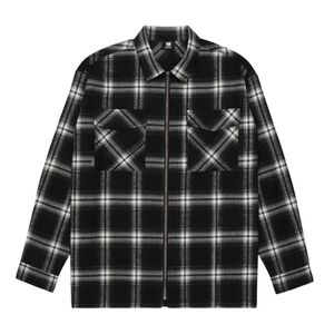 G59 Shadow Plaid Zip Flannel Black Medium New With Tags